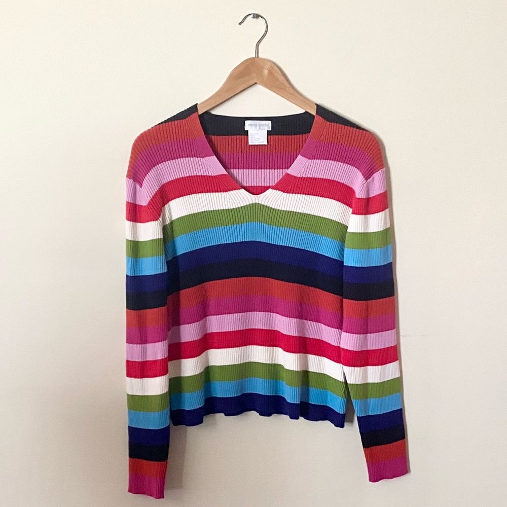 Vintage Pierre Cardin Striped V-Neck Sweater